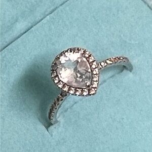 10K W/Gold Quartz Teardrop Halo Ring